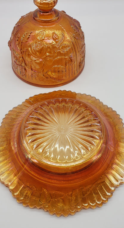 Carnival glass Imperial rose butter dish