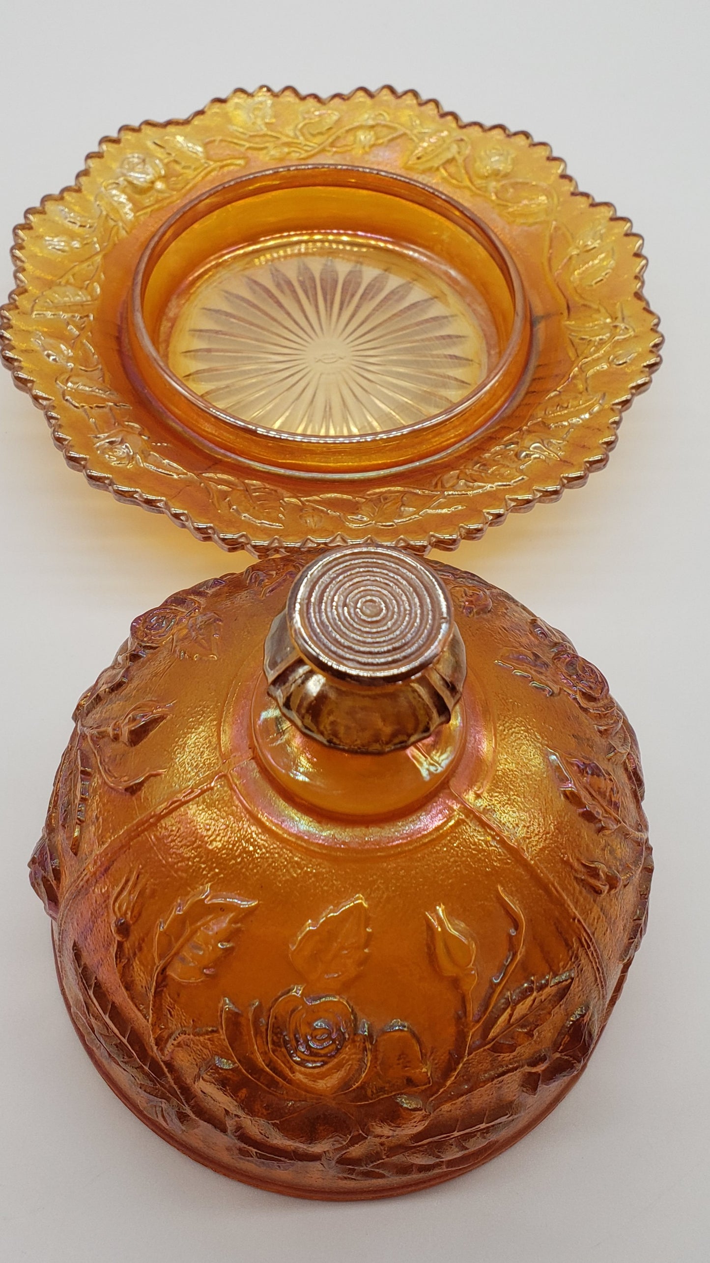 Carnival glass Imperial rose butter dish