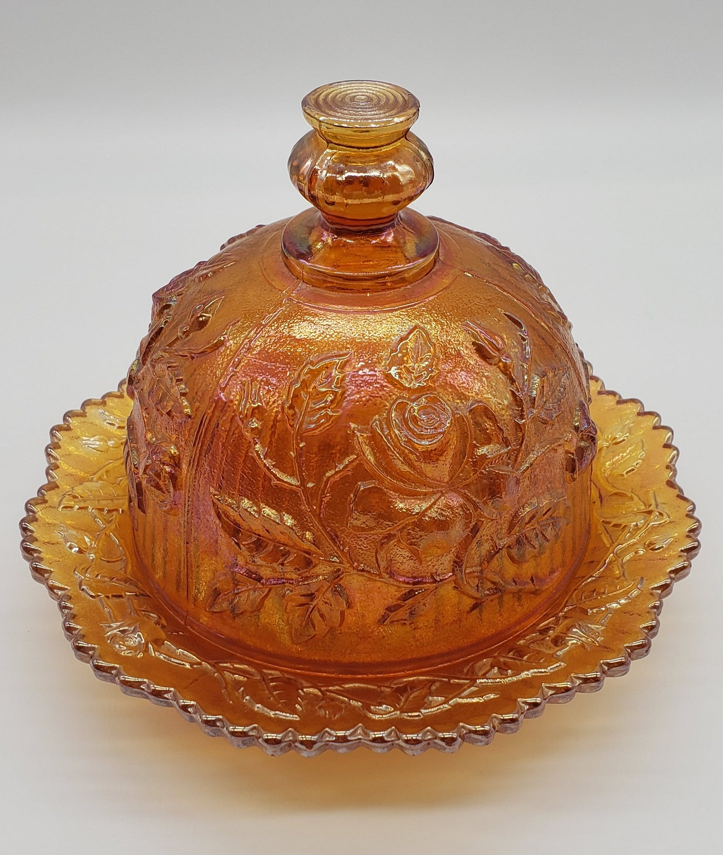 Carnival glass Imperial rose butter dish