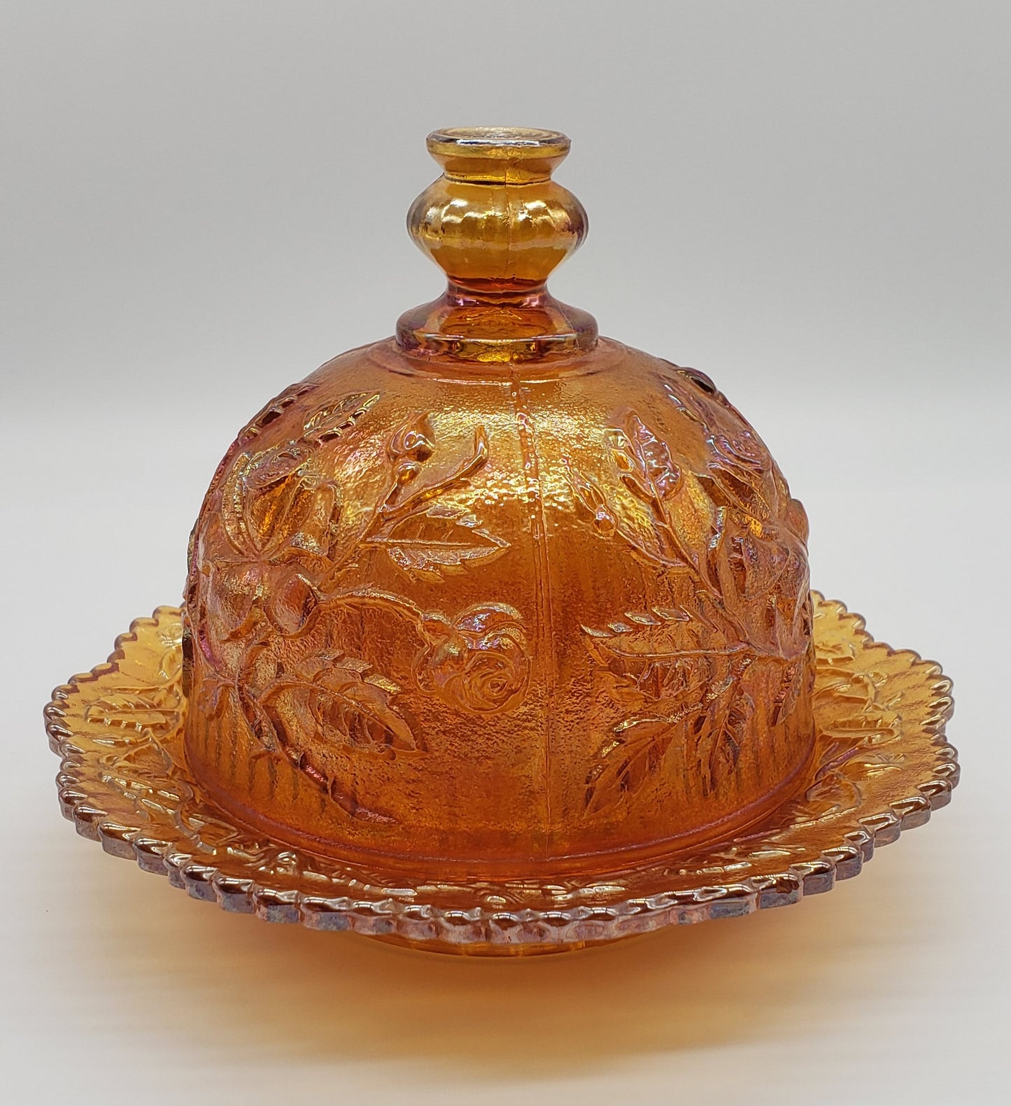 Carnival glass Imperial rose butter dish