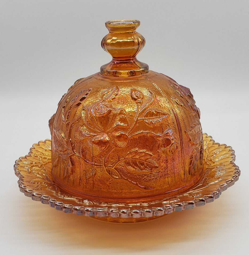 Carnival glass Imperial rose butter dish
