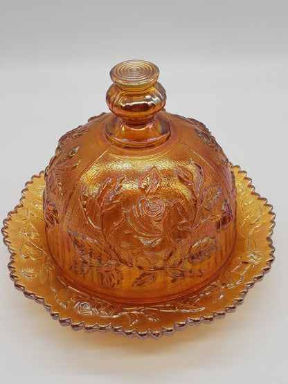 Carnival glass Imperial rose butter dish