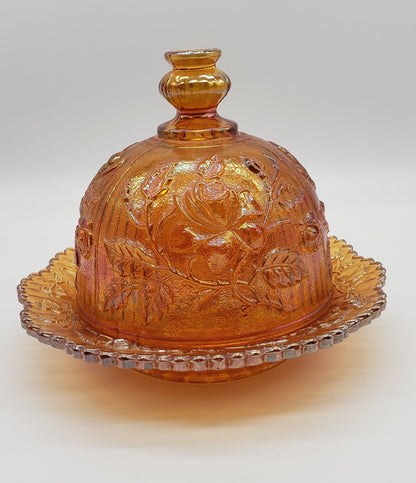 Carnival glass Imperial rose butter dish