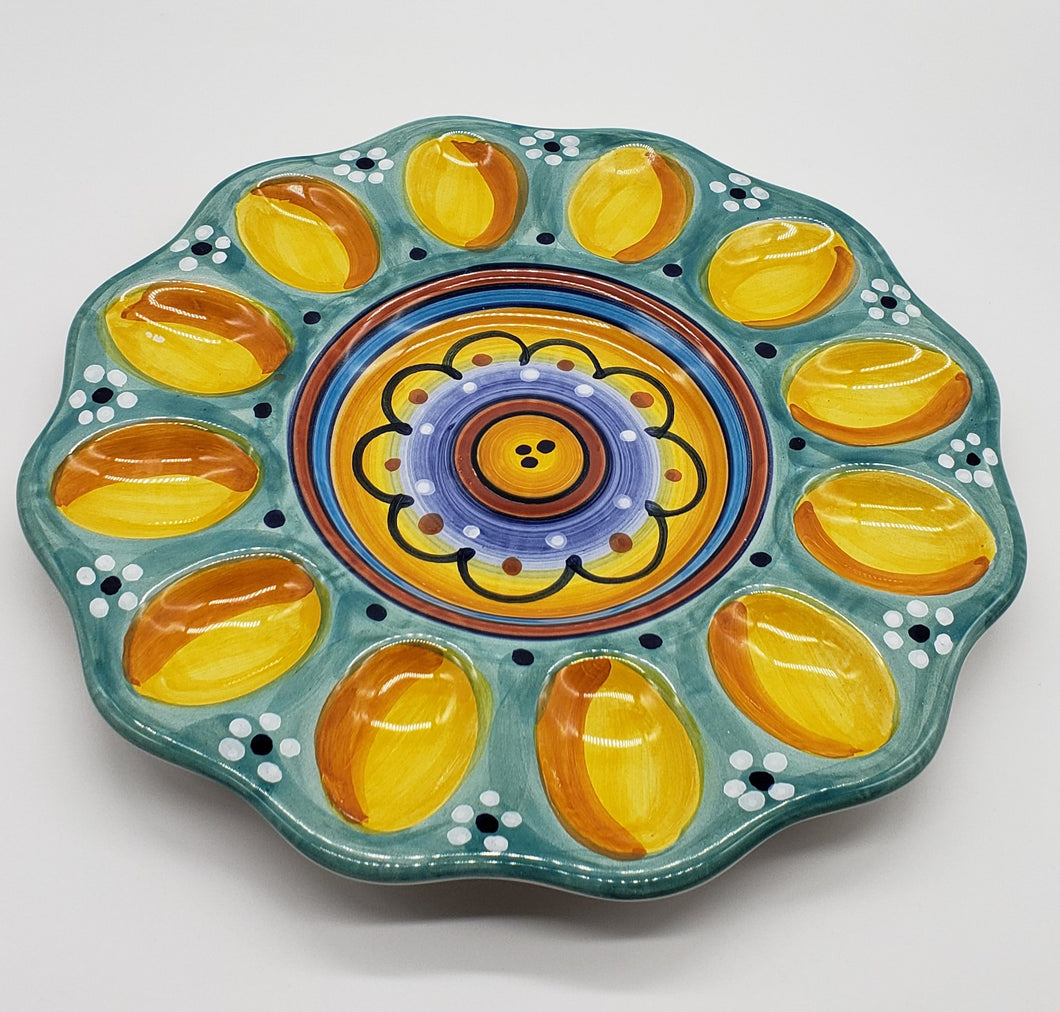 Deruta Italy Deviled Egg Plate Pottery Dish Hand Painted