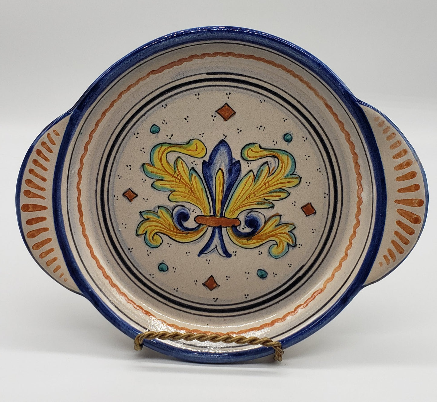 Hand Painted Italian Dipinto A Mano Deruta Handled Dish Plate