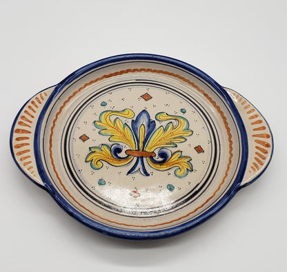 Hand Painted Italian Dipinto A Mano Deruta Handled Dish Plate