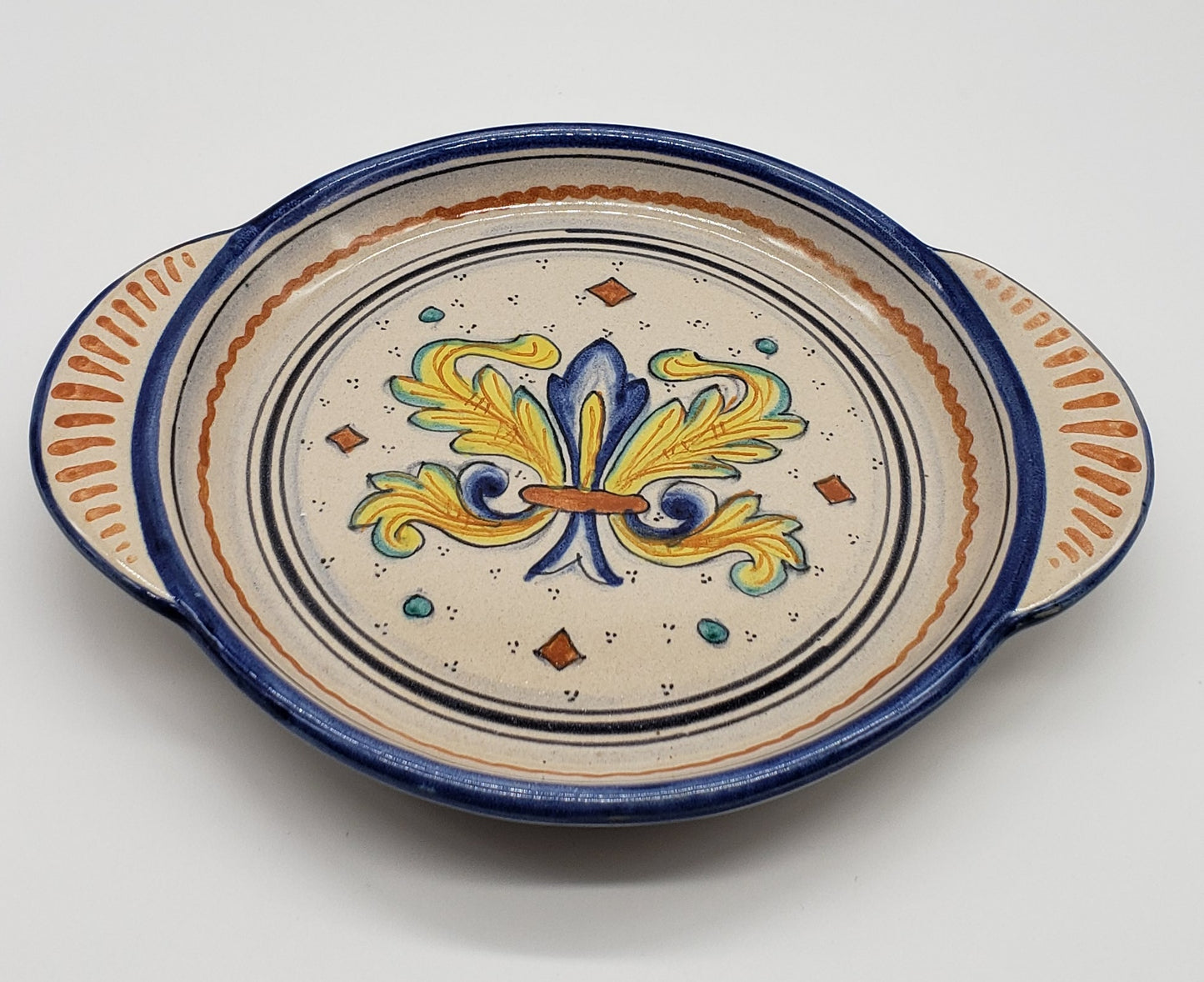 Hand Painted Italian Dipinto A Mano Deruta Handled Dish Plate