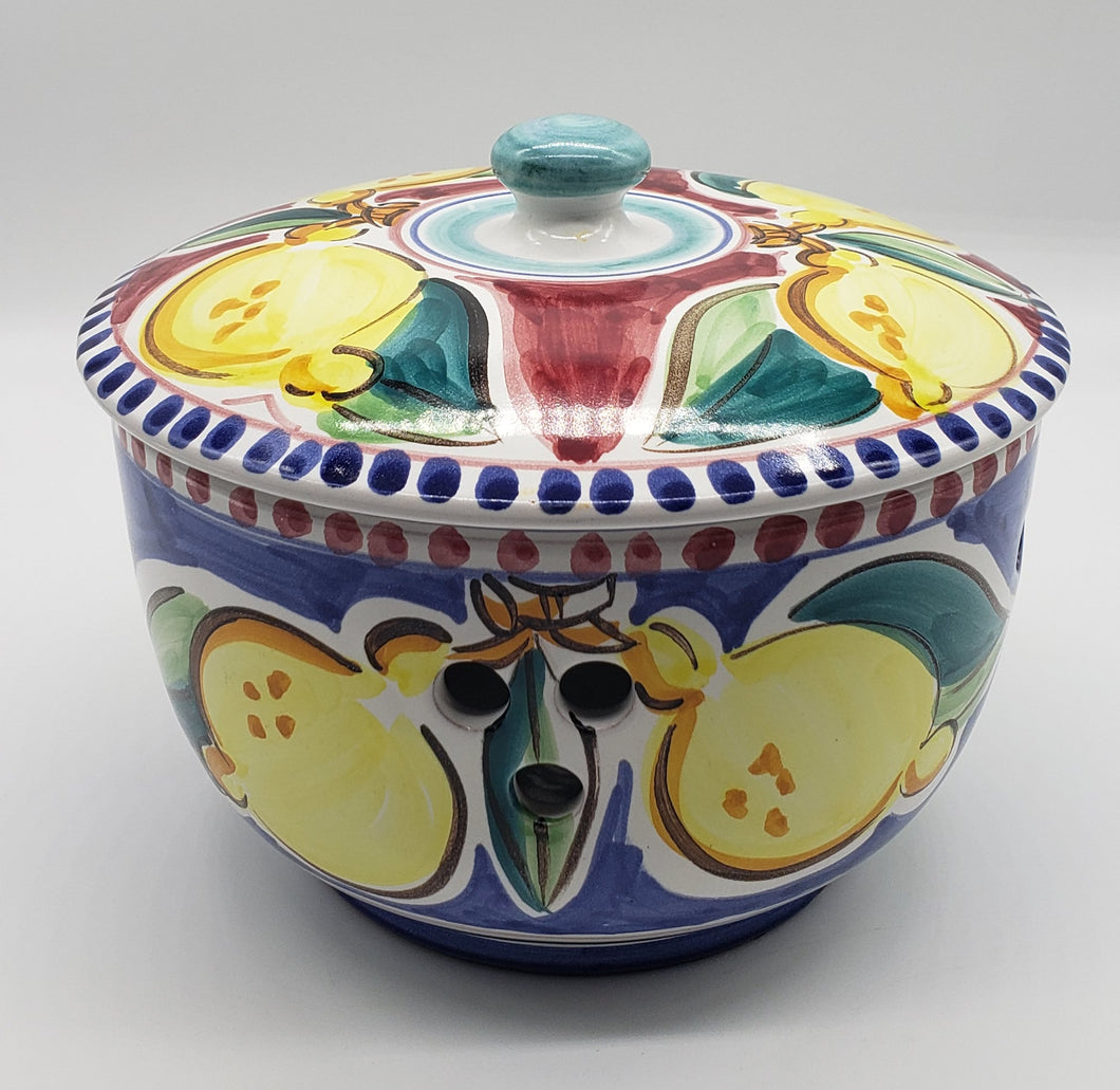 Solimene Vietri Pottery-Large Garlic Keeper Made/Painted by hand in Italy (Tazza Artistica)