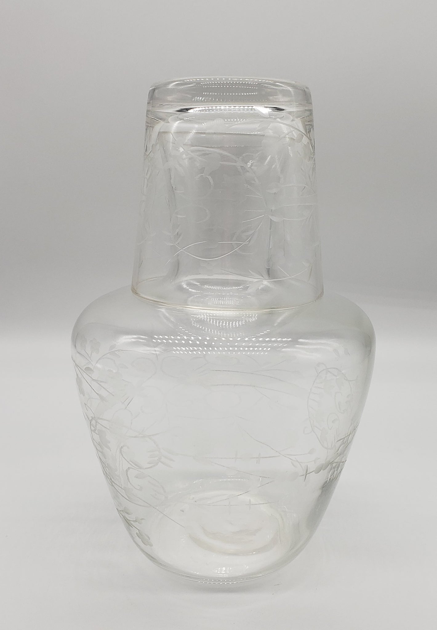 Clear Glass Tumble up Bedside Water Carafe Vintage 