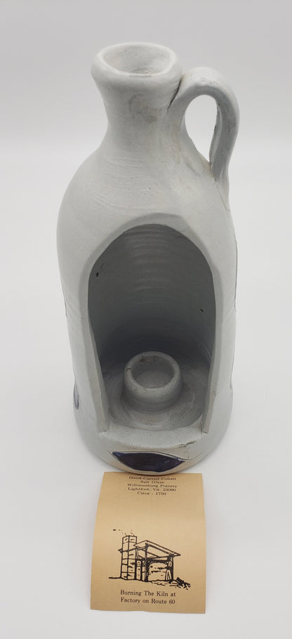 Williamsburg Pottery Grey and Blue Salt Glazed Bottle Candle Holder