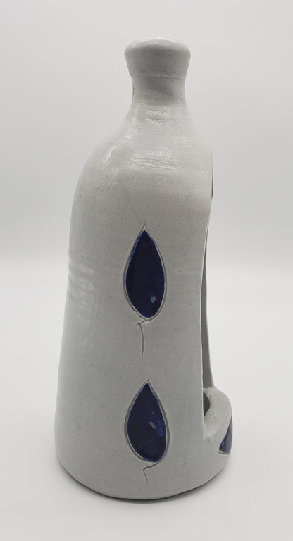 Williamsburg Pottery Grey and Blue Salt Glazed Bottle Candle Holder