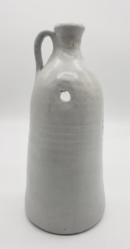 Williamsburg Pottery Grey and Blue Salt Glazed Bottle Candle Holder