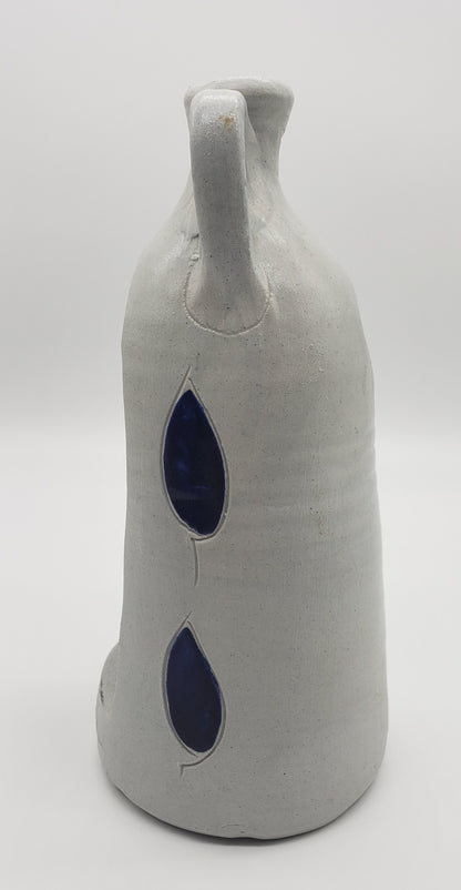 Williamsburg Pottery Grey and Blue Salt Glazed Bottle Candle Holder