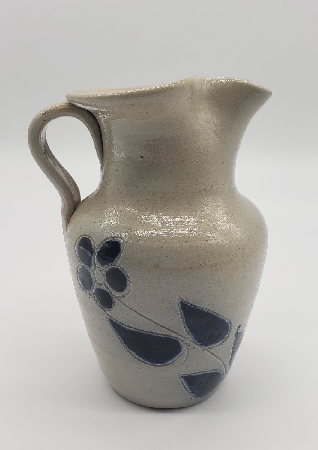 Williamsburg Pottery w/ Blue Enameled Leaves Vase / Pitcher