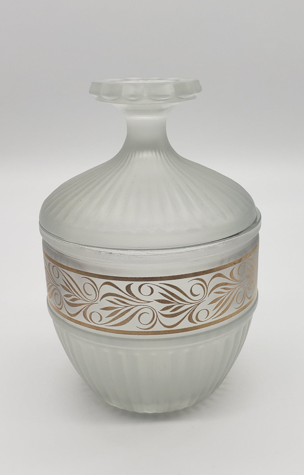 Daisey Frosted Glass with gold trim lidded dish