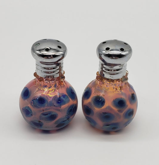 Hand Blown Art Glass Colored Dots salt and pepper Shakers