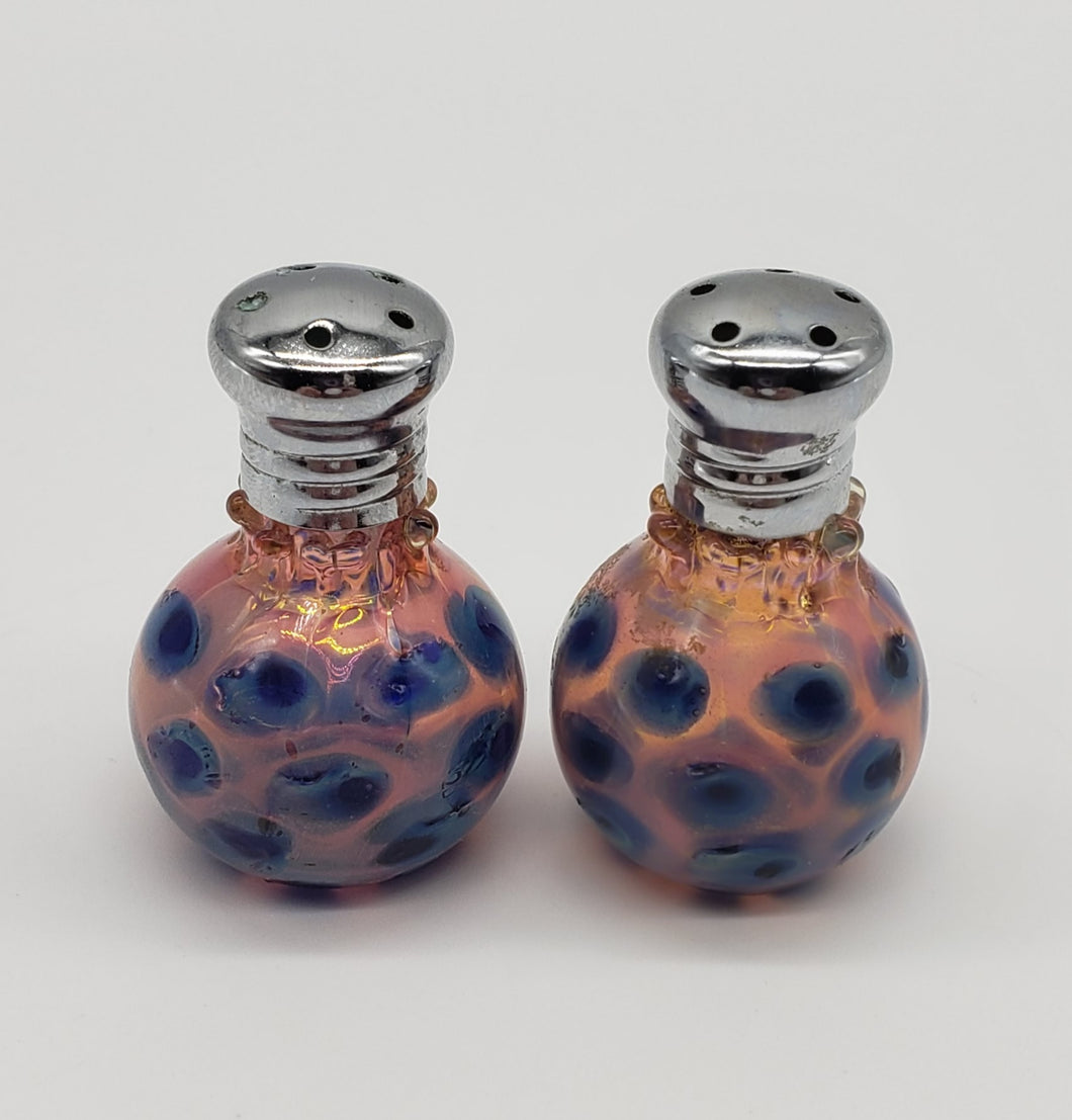 Hand Blown Art Glass Colored Dots salt and pepper Shakers