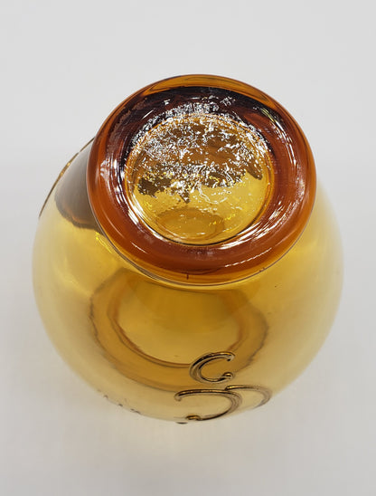 Czech Glass Vase, Yellow w/Enameled Flowers Mini Vase