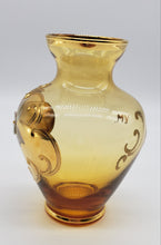Load image into Gallery viewer, Czech Glass Vase, Yellow w/Enameled Flowers Mini Vase
