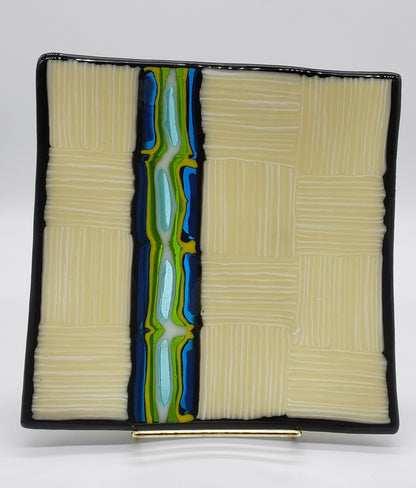 Parquet pattern art glass dish