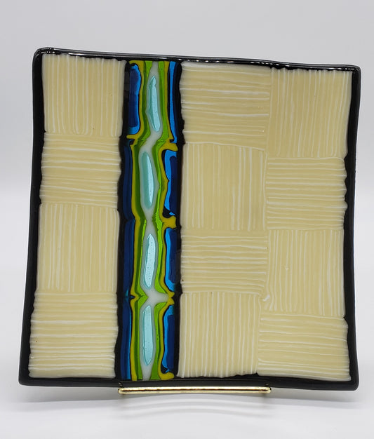 Parquet pattern art glass dish