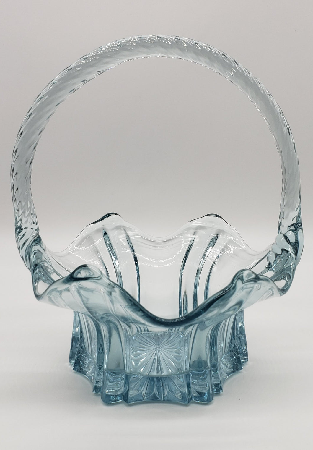 Fenton Art Glass Vulcan Pattern Ice Blue Basket