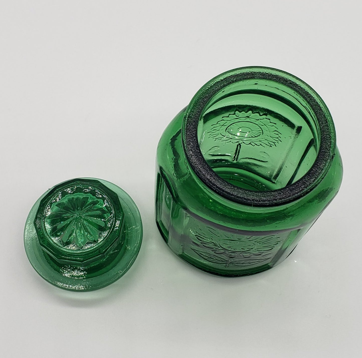 Wheaton Pressed Glass Emerald Green Sunflower Jar