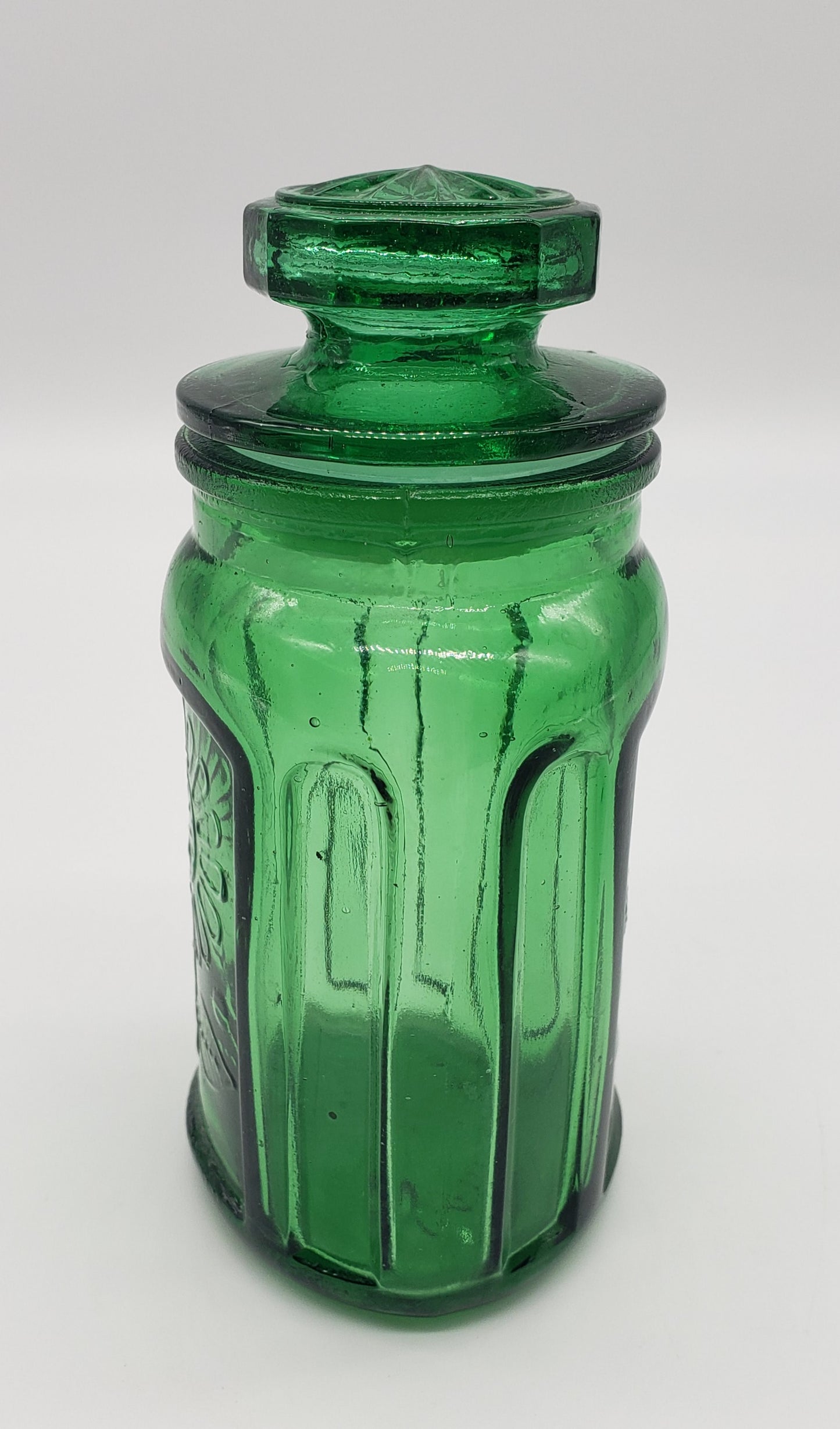 Wheaton Pressed Glass Emerald Green Sunflower Jar