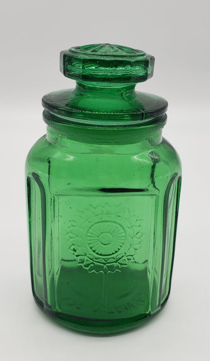 Wheaton Pressed Glass Emerald Green Sunflower Jar