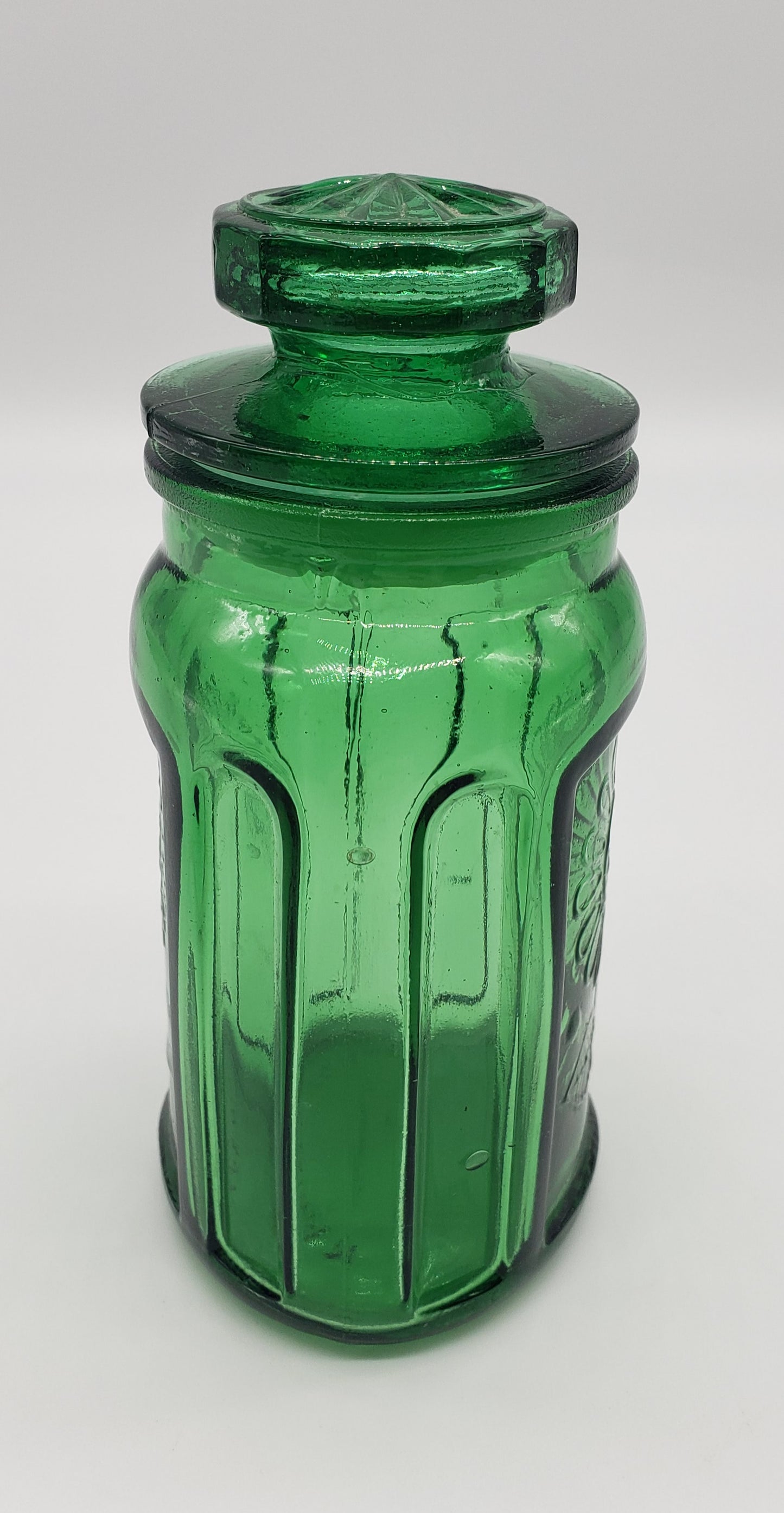 Wheaton Pressed Glass Emerald Green Sunflower Jar