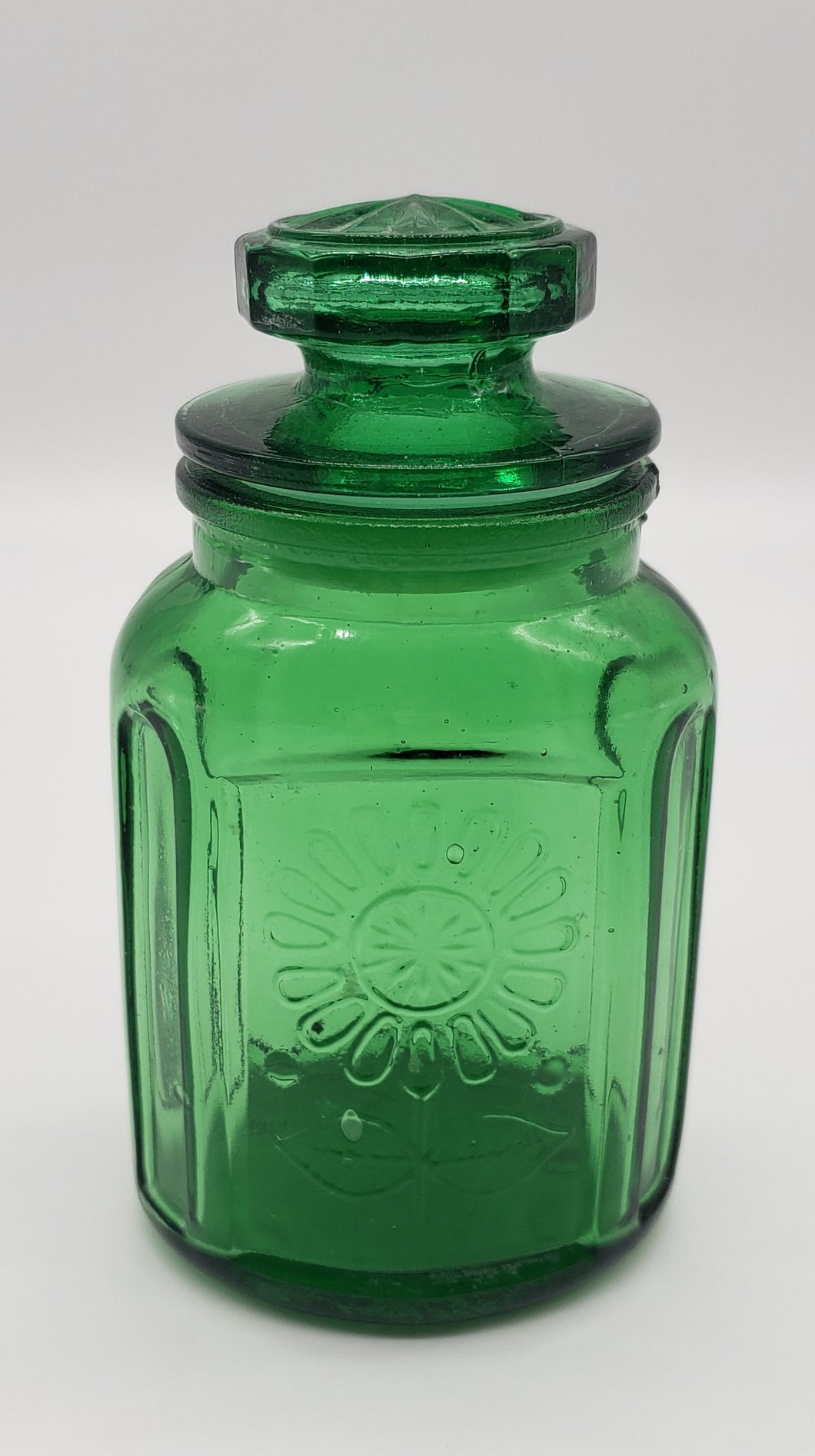 Wheaton Pressed Glass Emerald Green Sunflower Jar