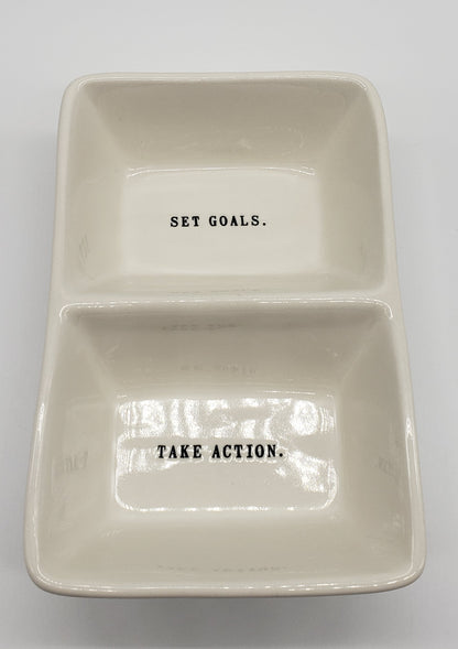 Rae Dunn Double Tray 'Set Goals. Take Action.'