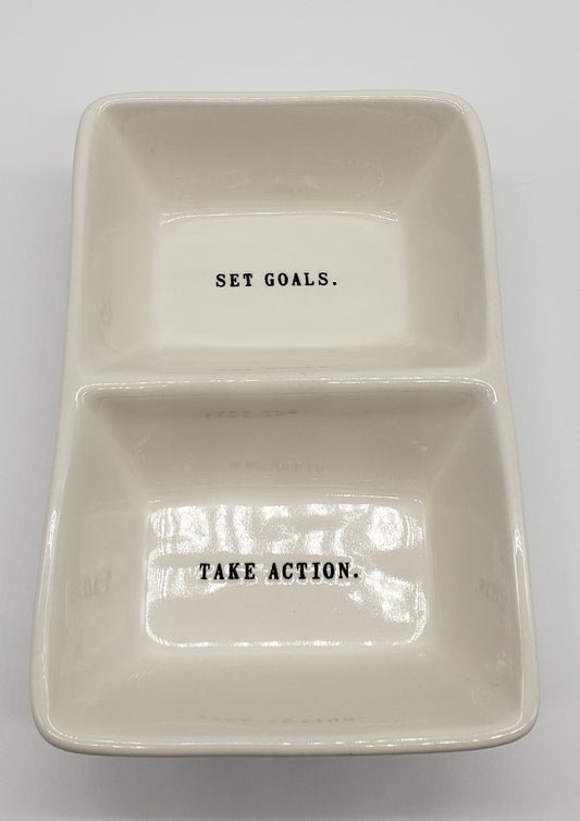 Rae Dunn Double Tray 'Set Goals. Take Action.'