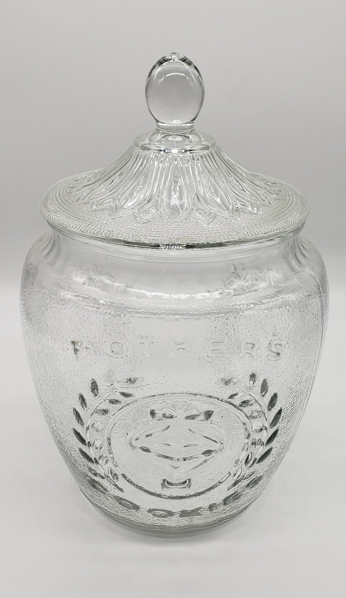 Vintage Clear Glass Mothers Cookie Jar W/ Lid 