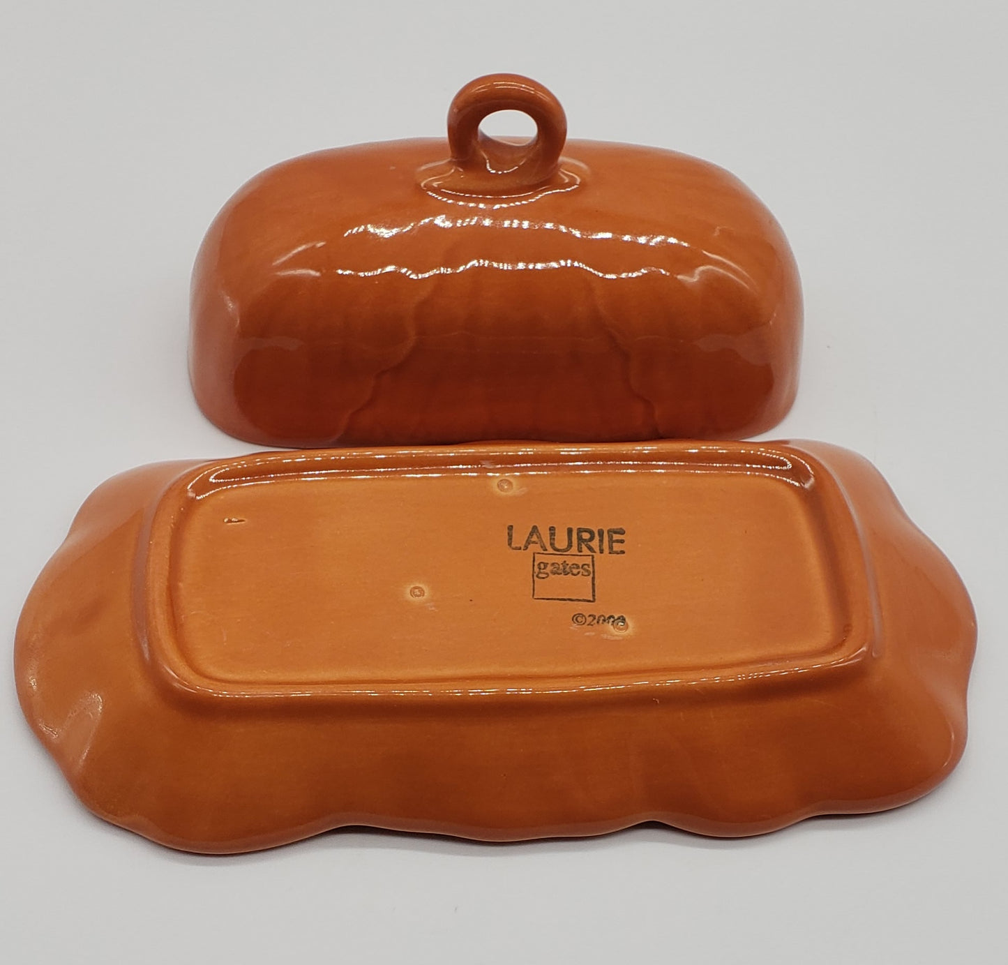 Laurie Gates Orange Ceramic Covered Butter Dish