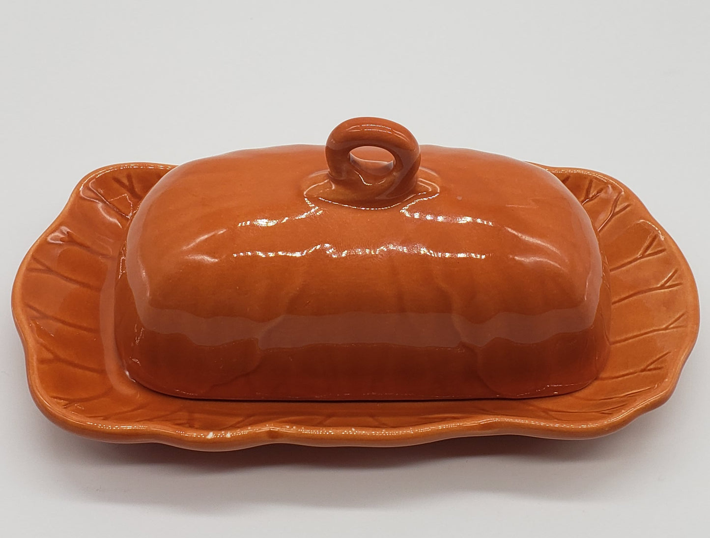 Laurie Gates Orange Ceramic Covered Butter Dish