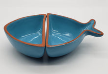 Load image into Gallery viewer, Terracotta Pottery Made in Portugal Blue Fish Glazed Divided Dishes Snack Bowls
