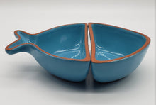 Load image into Gallery viewer, Terracotta Pottery Made in Portugal Blue Fish Glazed Divided Dishes Snack Bowls
