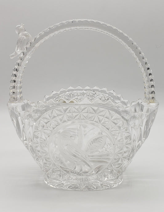 Hofbauer Germany Crystal Wedding Basket Bird Basket w Bird Figure on Handle