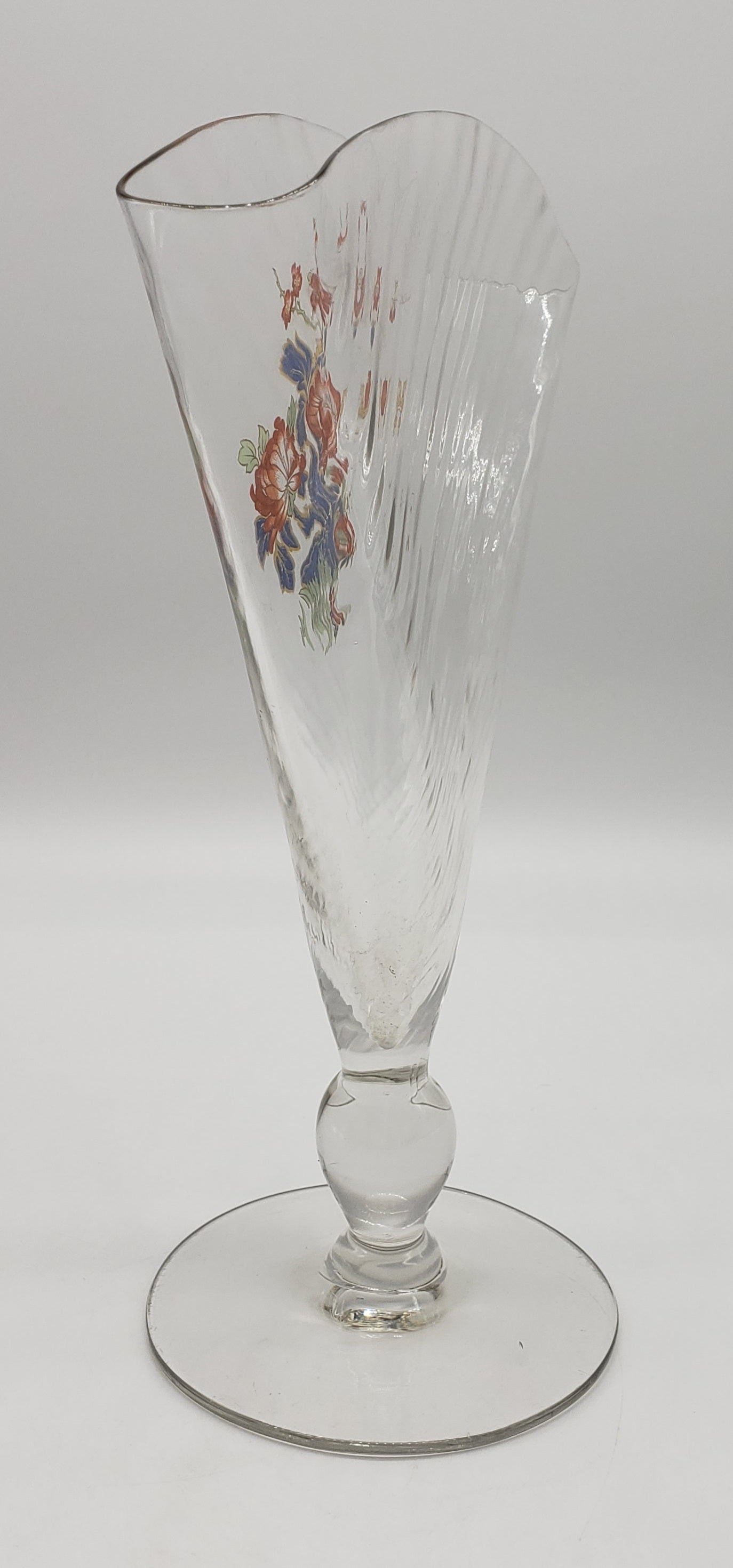 Clear Glass Fan Vase with Flowers