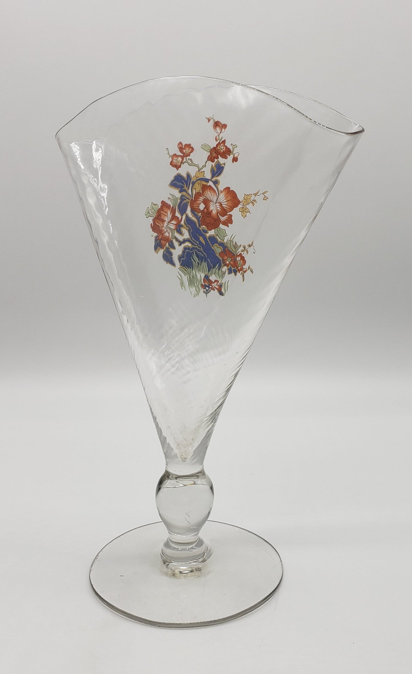 Clear Glass Fan Vase with Flowers