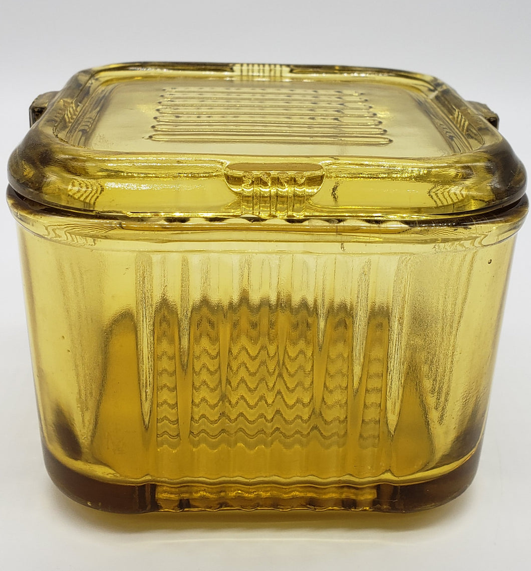 Federal Amber Glass Square Ribbed Refrigerator Dish with Lid