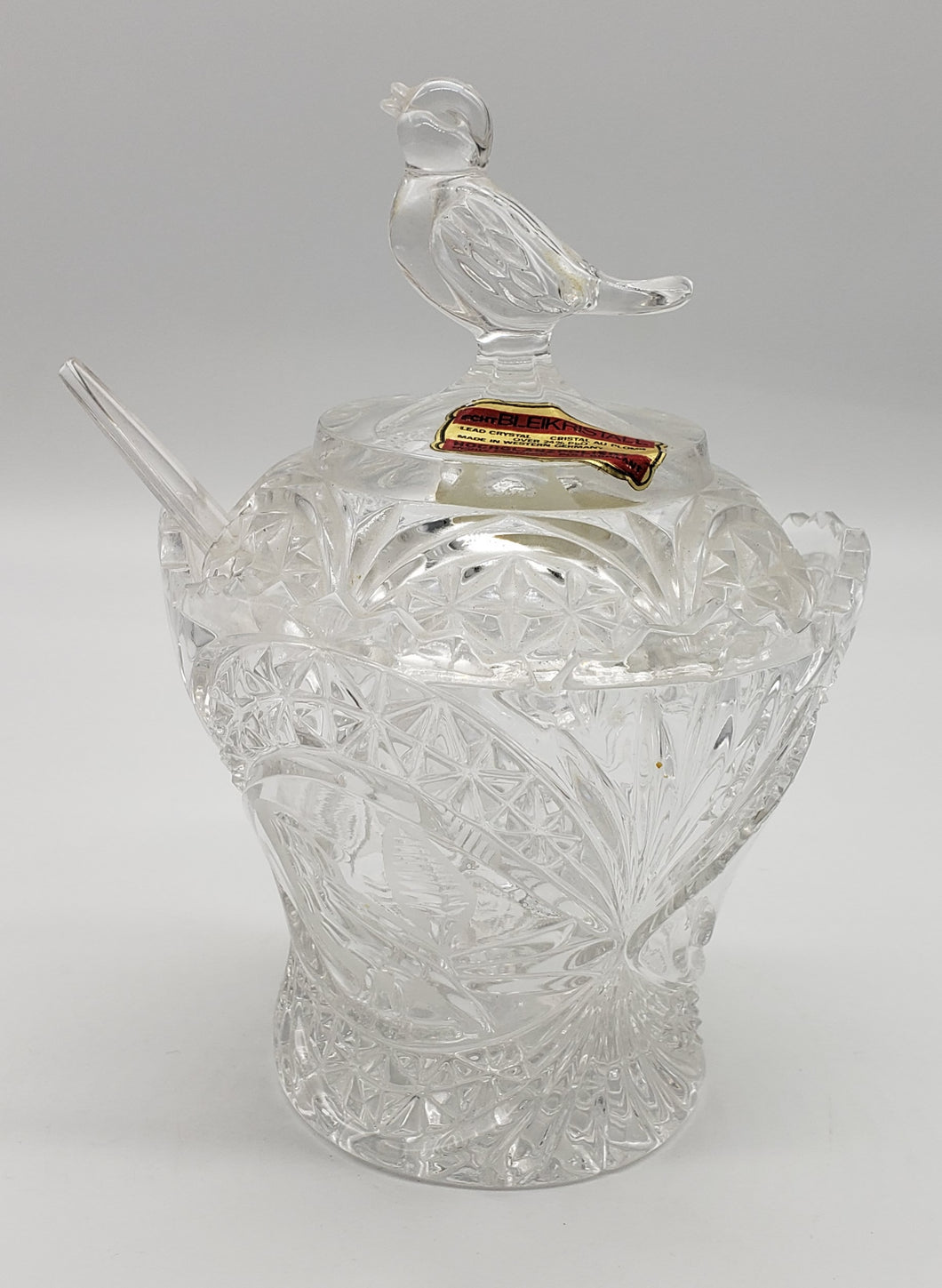 ECHT Bleikristall rectangular crystal sugar bowl with bird