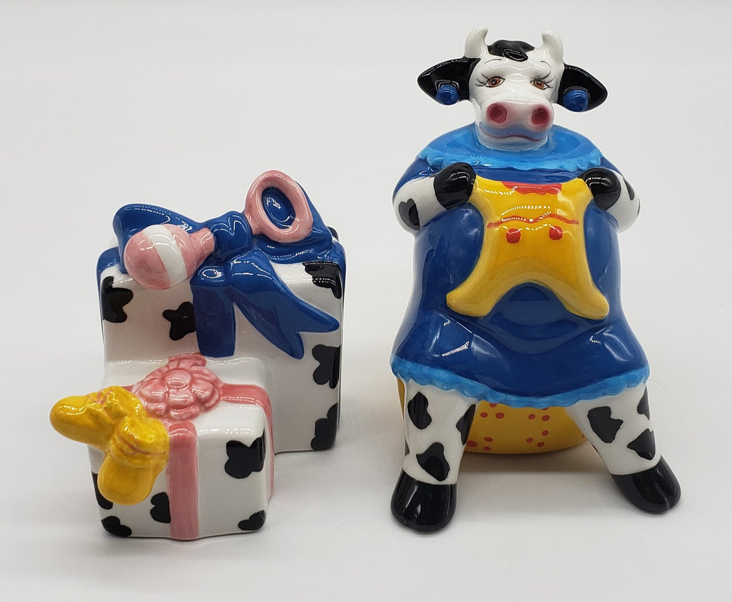Clay Art Pregnant Cow Salt and Pepper Shakers