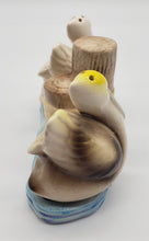 Load image into Gallery viewer, Beachcombers Coastal Pelicans on Water Near Pilings Salt and Pepper Shaker Set
