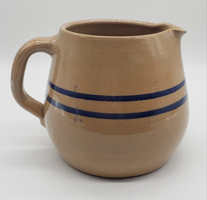 Stoneware Pottery Pitcher with Blue Stripes