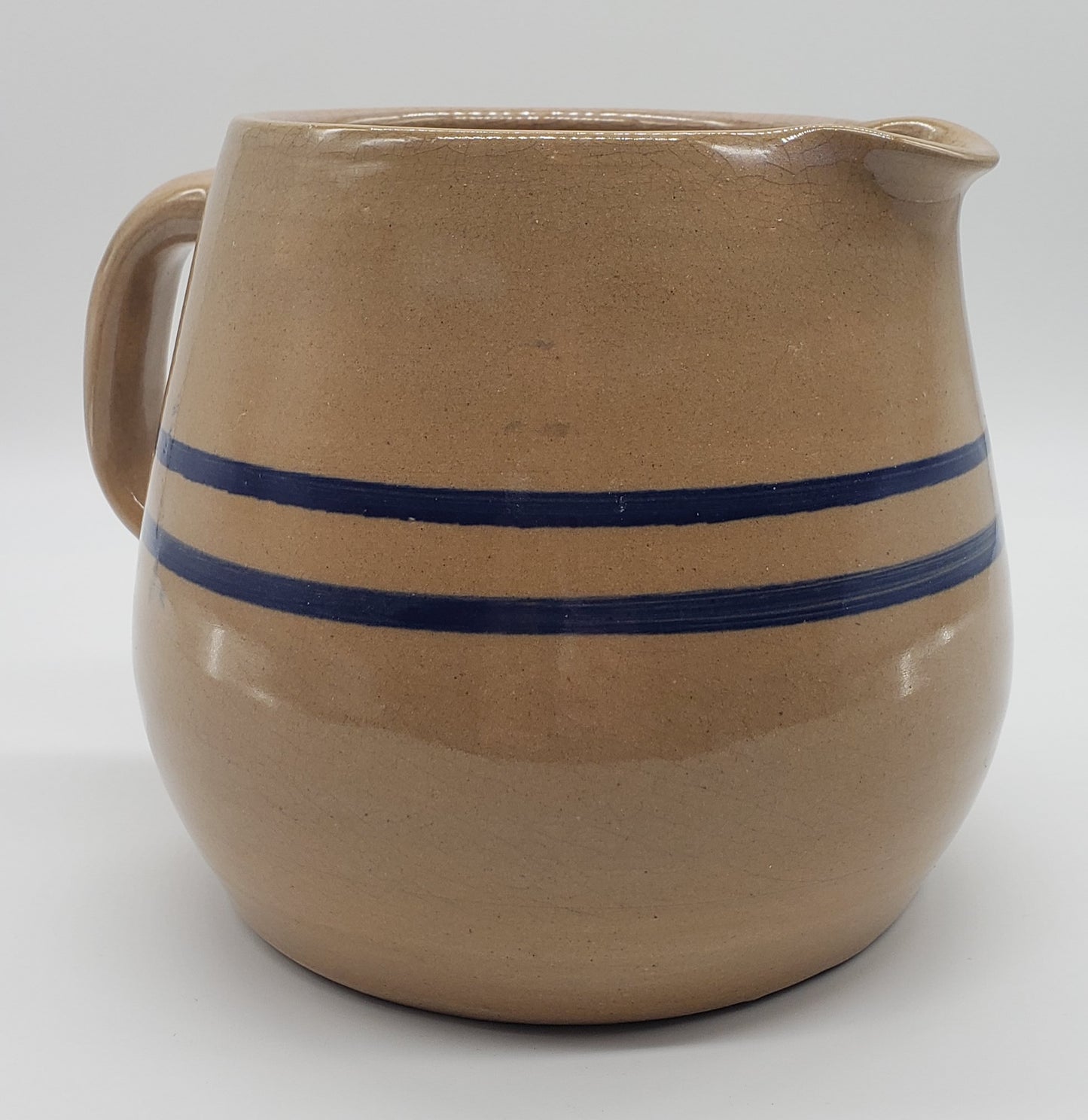 Stoneware Pottery Pitcher with Blue Stripes