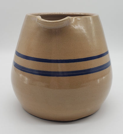 Stoneware Pottery Pitcher with Blue Stripes