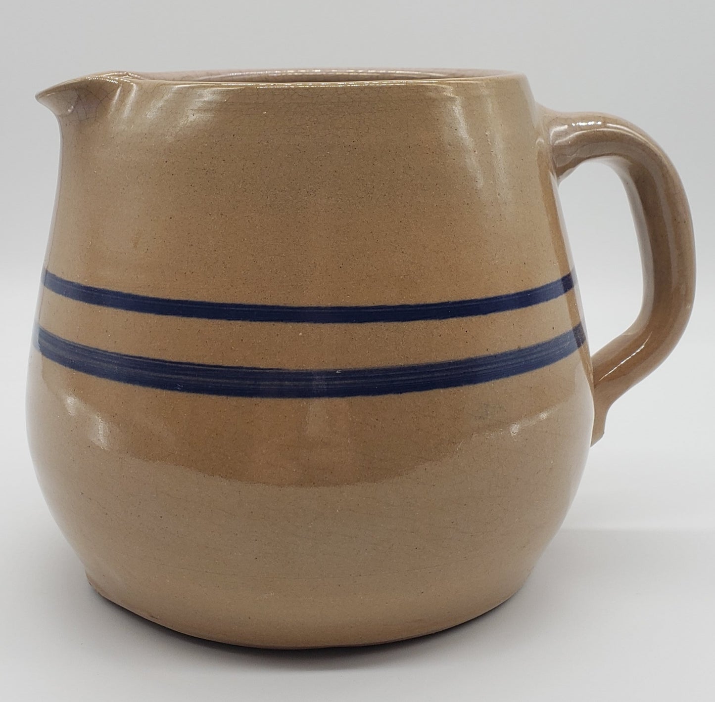 Stoneware Pottery Pitcher with Blue Stripes