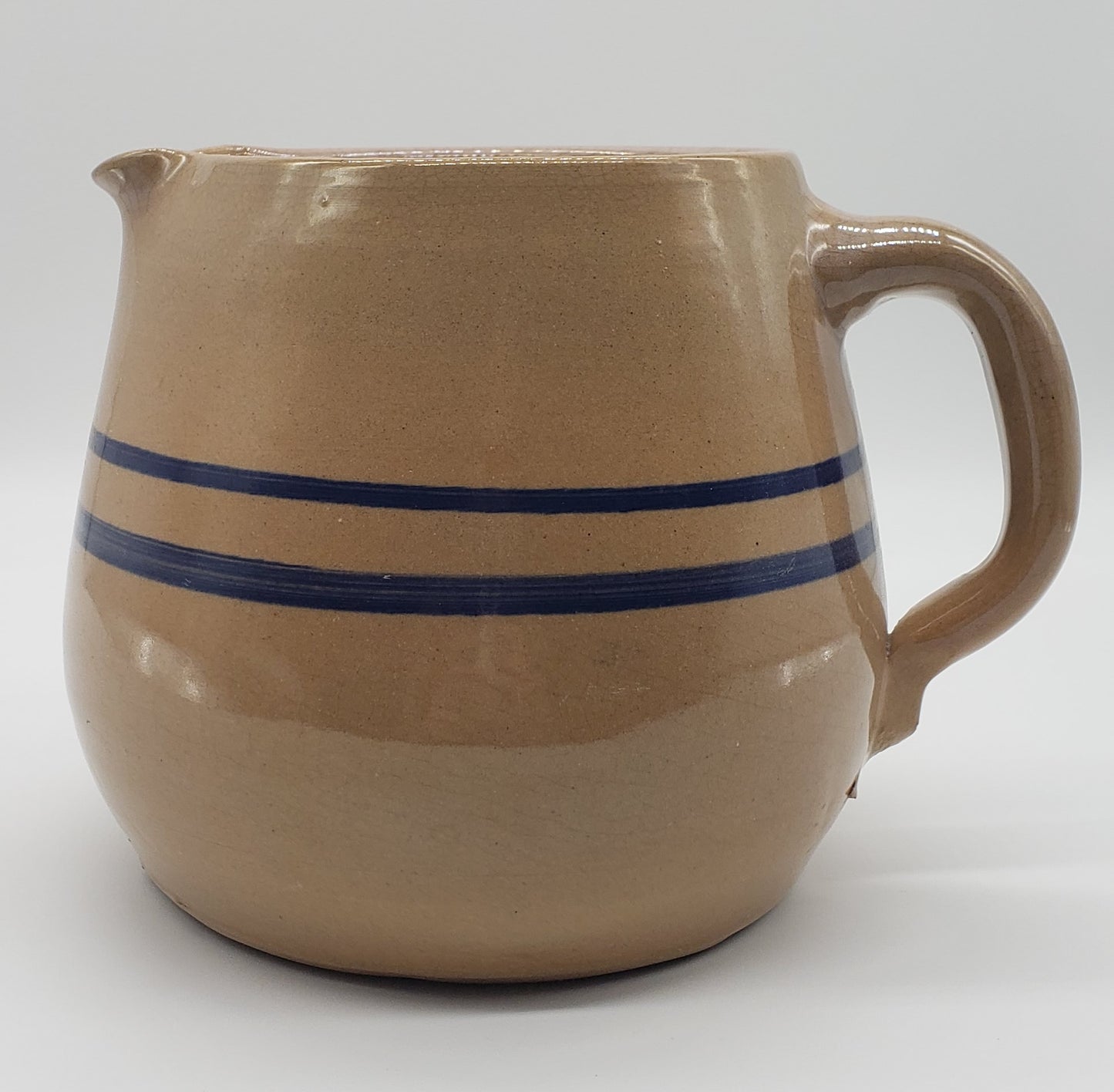 Stoneware Pottery Pitcher with Blue Stripes